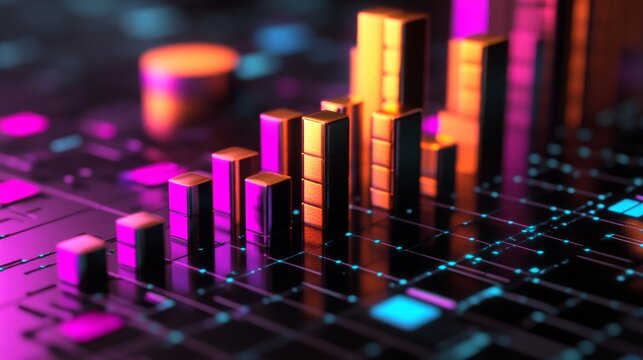 A D financial graph with ascending bars and vibrant colors, symbolizing growth and success in a competitive market environment.