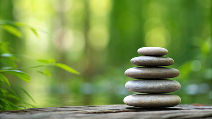 Obraz premium Tranquil Stacked Stones on a Natural Surface for Meditation and Relaxation