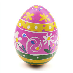 Colorful Easter egg with floral patterns on white background