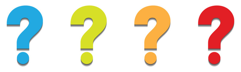 Colorful question marks with shadow effect on transparent background