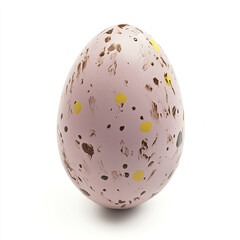 speckled Easter egg with pink base and gold accents on white background
