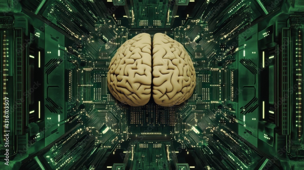 Leinwandbilder a conceptual image of a human brain surrounded by digital circuit patterns, symbolizing the connecti