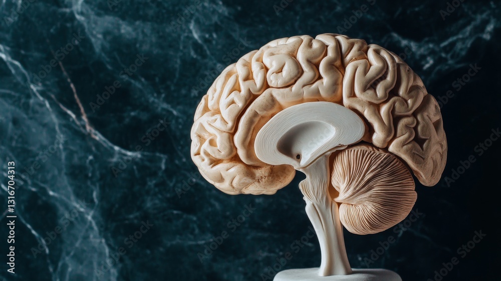 Fototapete a detailed close-up of a human brain model, showcasing the intricate folds and structures, set again