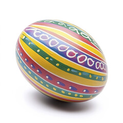 Colorful Easter egg with intricate patterns on white background