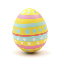 Colorful Easter egg with stripes and dots on white background