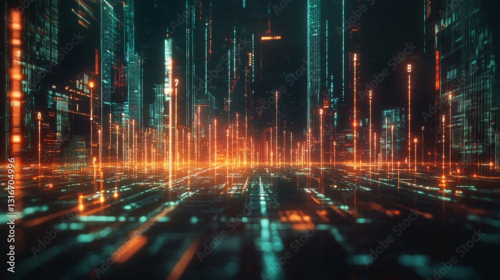 Aufkleber a futuristic digital financial graph with glowing lines and markers, illustrating the movement of st