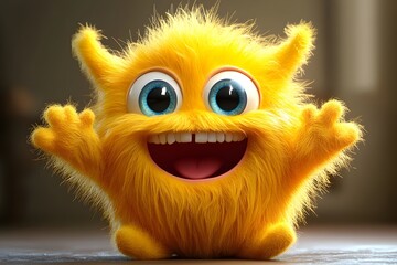 Obraz premium Sunny Fuzzball - Adorable 3D Cartoon Monster Character