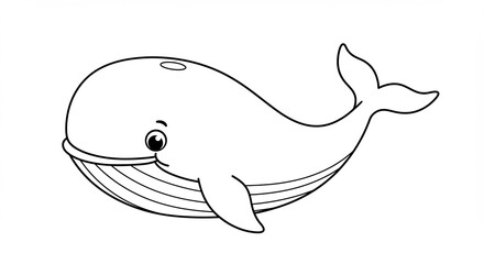 Happy whale swims playfully in simple line art. AI Generated
