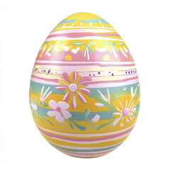 Colorful Easter egg with floral patterns on white background