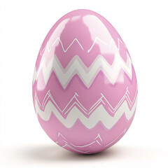 Pink Easter egg with zigzag pattern on white background