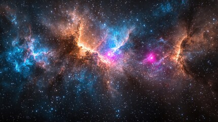 Stunning Cosmic Nebula in Bright Colors with Twinkling Stars
