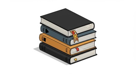 Sleek Stylized Illustration of a Book Stack with Bookmark