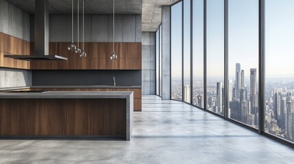 Obraz premium Modern kitchen with city view.