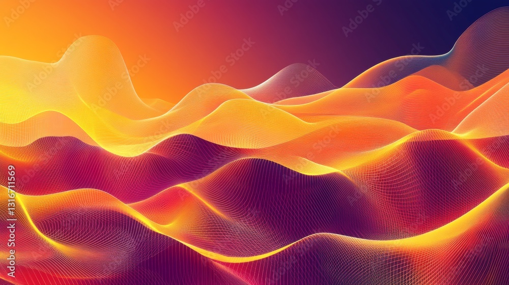 Poster intricate web of interconnected lines and shapes in a colorful gradient, creating a complex and visu