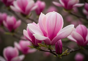 Obraz premium Magnolia Blossom Close-up with Pink and White Petals in Spring