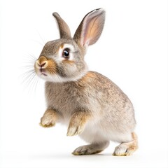 Obraz premium Graceful rabbit in mid-hop displaying its delicate form against a soft natural backdrop of colorful surroundings