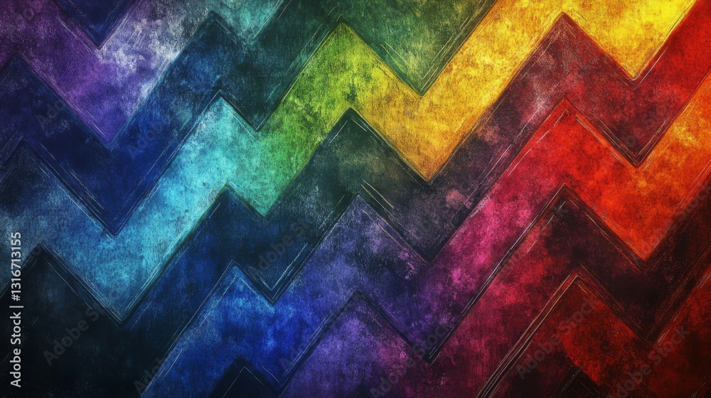 Poster Vibrant zigzag lines in various colors on a textured surface, creating a playful and energetic atmosphere, suitable for creative projects.