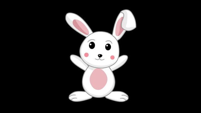 Animated video of a rabbit on a black background, art, cartoon.