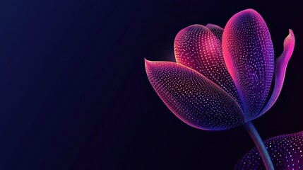 Digital Tulip in Neon Colors on Dark Background