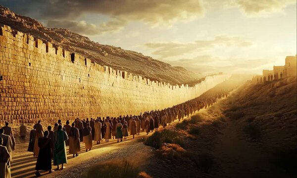 The Israelite Army Surrounding the Walls of Jericho, Old Testament Illustration, Bible Story