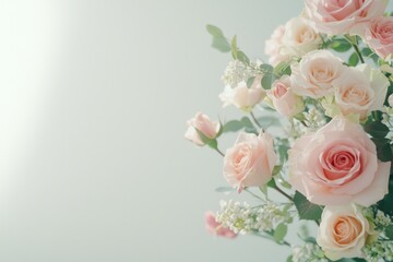 Obraz premium Elegant floral arrangement indoor setting nature photography soft colors close-up beauty of roses