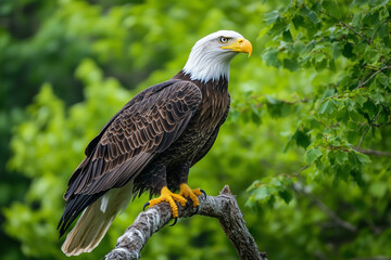 Majestic Bald Eagle Perched Vigilantly on Branch - Bird-Watching Enthusiasts Nature Photography
