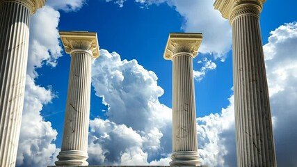 Majestic marble columns ascending to the sky, representing classicism and aspiration