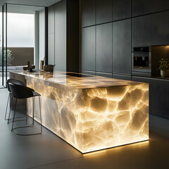 Modern illuminated onyx kitchen island