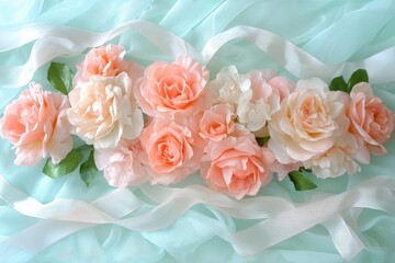 Obraz premium Floral arrangement of soft pink and white roses art composition indoor setting aesthetic view beauty concept