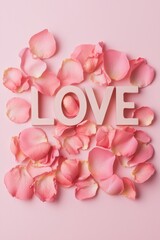 Fototapeta premium Romantic love display with petals soft pink background floral arrangement intimate setting close-up view emotive concept