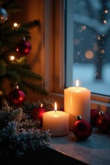 Cozy Winter Evening with Candles and Ornaments, holiday, evening