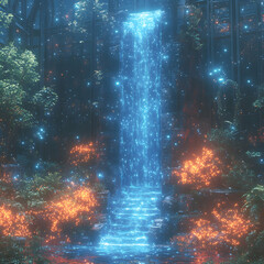 Mystical Waterfall Garden Scene