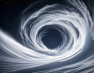 Mesmerizing swirling snow vortex against a starry night sky.  Abstract winter landscape, perfect for concepts of power, nature, or the cosmos. Ideal for websites, album art, or print.