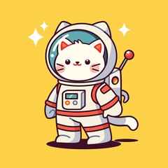 Fototapeta premium Cute Cat Astronaut on Yellow