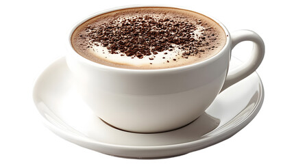 Fototapeta premium Cappuccino Coffee Drink, Isolated White Background, Delicious Beverage, Creamy Foam, Chocolate Sprinkles, Morning Delight, Aromatic Coffee, Hot Coffee, Cafe Beverage, Coffee Cup, Coffee Beans.