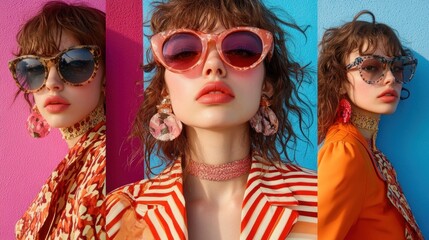 Fashion Models Wearing Sunglasses, Colorful Background