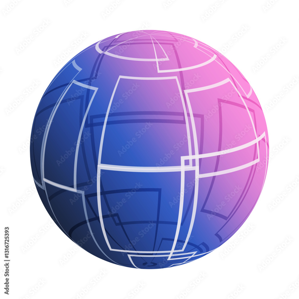 Poster abstract pink and blue translucent patterned lit globe clipart design with intersecting white square