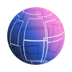 Abstract Pink and Blue Translucent Patterned Lit Globe Clipart Design with Intersecting White Squares, Grid of Overlapping Rectangular Outlines - Vector Template Isolated on White Background