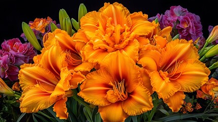 Vibrant Orange Daylilies Close-Up: A Summer Garden Still Life AI Generated