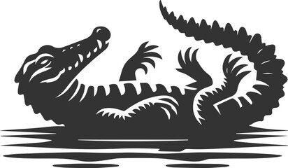 Crocodile lying on its back with legs stretched out vector silhouette