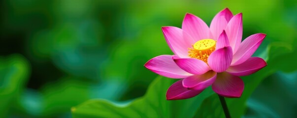 Pink lotus flower in a vase with green leaves surrounding, flowers, nature