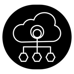 AI Cloud Computing Icon – Digital Cloud with Network Nodes Representing Artificial Intelligence Data Storage, Connectivity, and Technology with Transparent Background.
