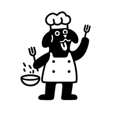 Whimsical chef dog preparing a delicious meal in a playful kitchen setting with joyful energy