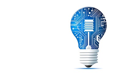 Digital Illustration: Circuit Board Lightbulb - Innovative Technology Concept AI Generated