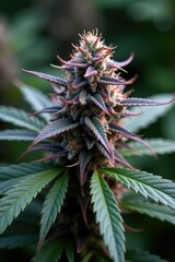 Fototapeta premium Purple cannabis leaves in a bunch with green stems, earthy, natural