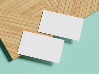 A business card mockup placed on a wooden backdrop with a soft, diffused shadow, offering a sleek,...