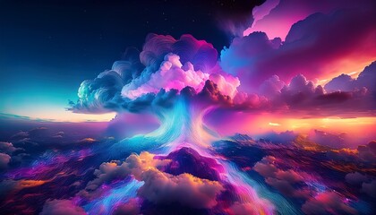 The sky is alive with vibrant colors, reflecting the energy of the city below.  