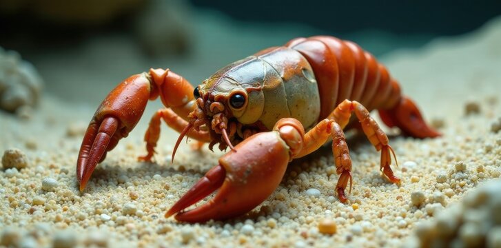 Scuttling Eurypterus remipes on sandy seafloor, fossil, ancient crustacean, prehistoric