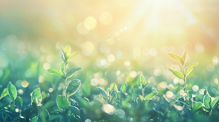 Obraz premium Vibrant Green Plants in Soft Sunlight