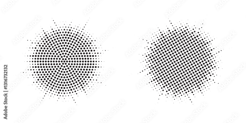 Fototapete Halftone circle frame background set. Round border Icon using halftone random circle. Grunge circular stain. Vector illustration.